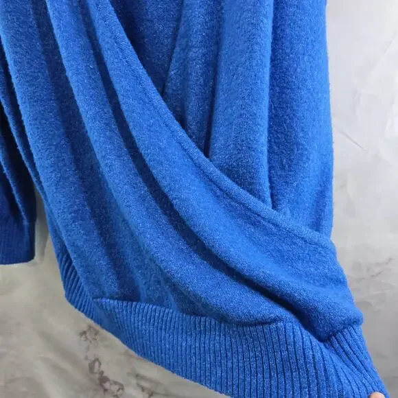 Torrid Sweater Womens 3 3X Blue Vegan Cashmere Surplice V Plunge Faux Wrap - Picture 8 of 13